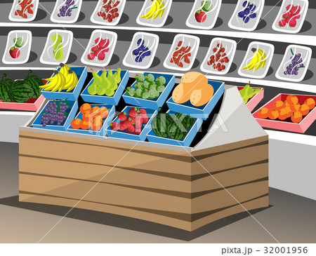 Shelf with fruits in the supermarket. 32001956