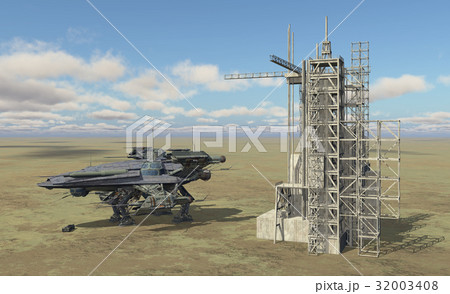 Spacecraft and space station in a landscape 32003408