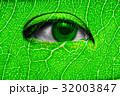 Close up of green eye and leaf texture on face 32003847