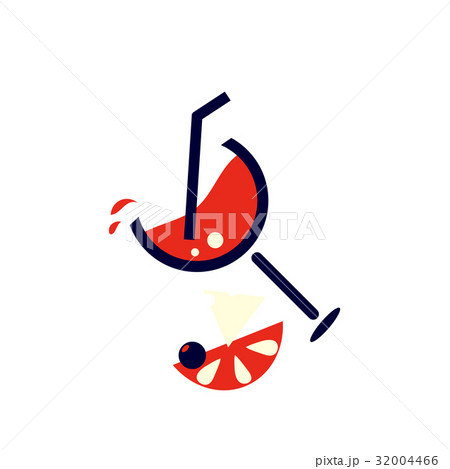 Summer cocktail flat icon. Coctail glass with a tube and a slice of fruit. Summer cocktail flat icon. Coctail glass with a tube and a slice of fruit. 32004466