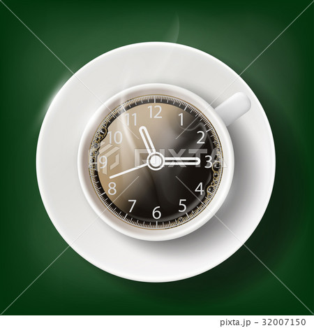 Cup of coffee with a clock face. 32007150