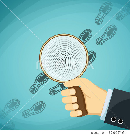 Detective holding a magnifying glass. Fingerprint. 32007164