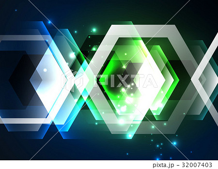 Techno glowing glass hexagons vector background 32007403