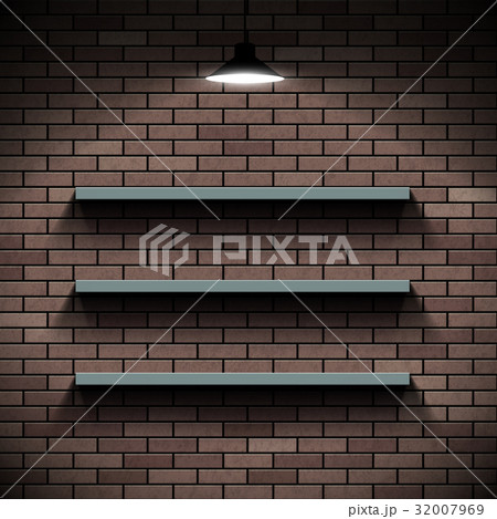 Empty shelves on a background of a brick wall. Empty shelves on a background of a brick wall. 32007969