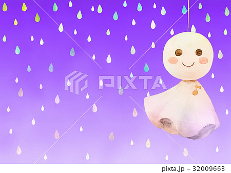 グラデーション雨とてるてる坊主（紫よこ） 32009663