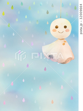 グラデーション雨とてるてる坊主（たて） 32009664