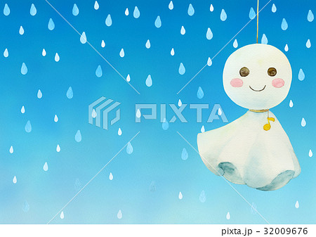 雨とてるてる坊主 ブルーよこ のイラスト素材