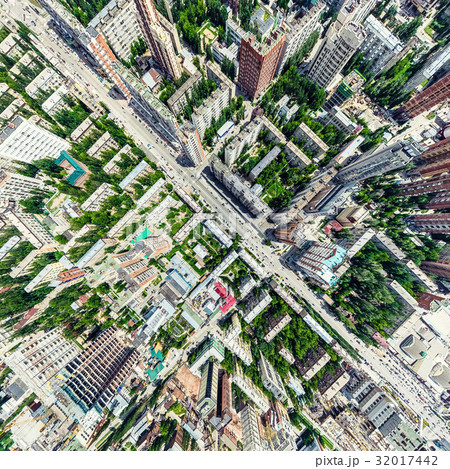 Aerial city view with crossroads and roads, houses 32017442