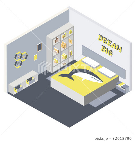 Isometric illustration of bedroom, Flat 3d 32018790