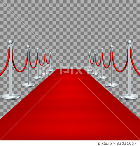 Realistic Red carpet between rope barriers. EPS 10 32021657