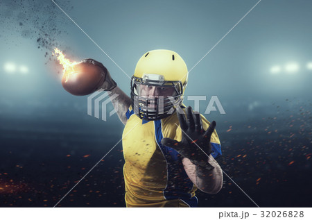 American football player with burning ball 32026828