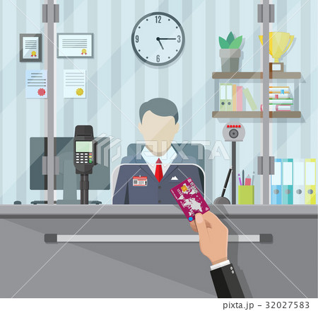 Bank teller behind the window Bank teller behind the window 32027583