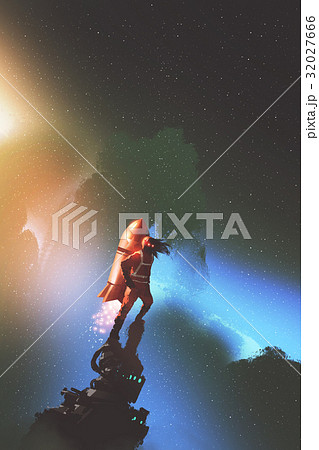 spaceman with red jetpack rocket spaceman with red jetpack rocket 32027666