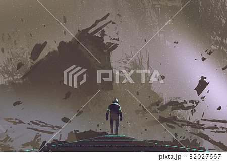 the astronaut walking on light path in dead earth the astronaut walking on light path in dead earth 32027667