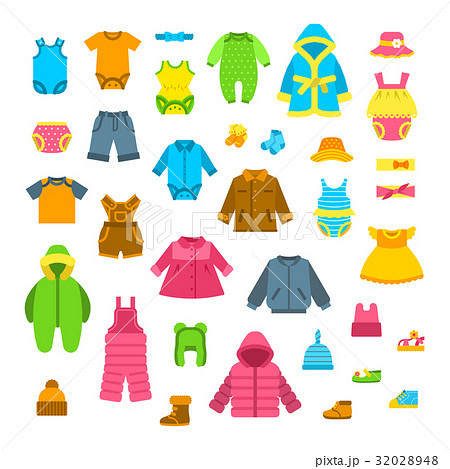 Baby Clothes Flat Vector Illustrations Setのイラスト素材 32028948 Pixta