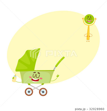 Funny Baby Cart Stroller Buggy And Rattleのイラスト素材 3260