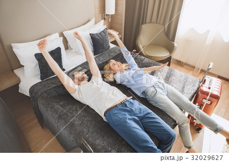 Young couple travel together hotel room leisure 32029627