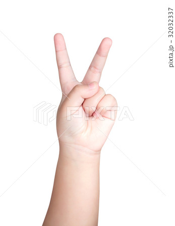 Kid or Children hand show the number two isolated on white background with clipping path Kid or Children hand show the number two isolated on white background with clipping path 32032337