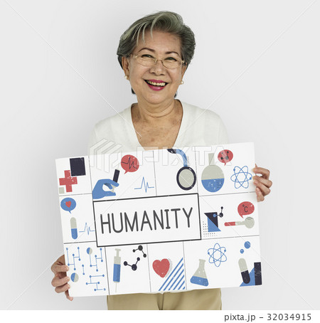 Woman holding network graphic overlay banner 32034915