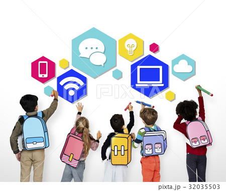Children with modern technology icons 32035503