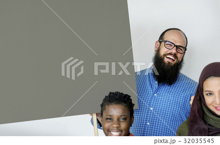 Group of Diverse People with Blank Copy Space Board 32035545