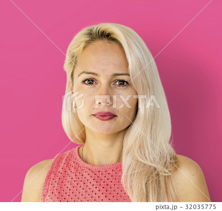 Adult Woman Serene Face Expression Studio Portrait 32035775