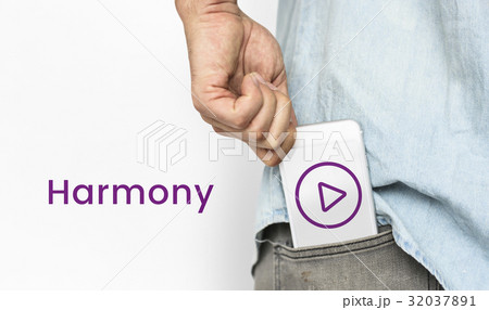 Hand holding network graphic overlay banner from trouser pocket Hand holding network graphic overlay banner from trouser pocket 32037891