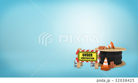 3d rendering of a several traffic cones, red and 32038425