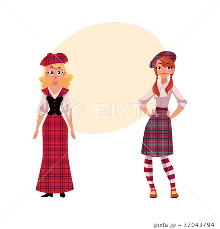 Two Scottish women in national clothes, tartan 32043794