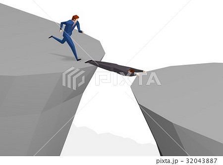 崖で橋になるビジネスマンのイラスト素材 3437