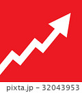 Rising arrow isolated on red background 32043953