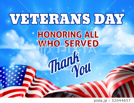 Veterans Day American Flag Sky Background 32044657