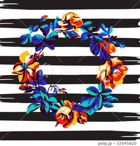 Border frame botanical wreath tropical flower rose 32045820