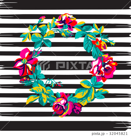 Border frame botanical wreath tropical flower rose 32045821