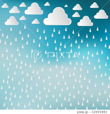 Paper cut white clouds and rain drops on blue sky 32045891