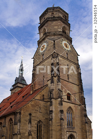 Stiftskirche church bell tower in Stuttgart in Ger 32046554