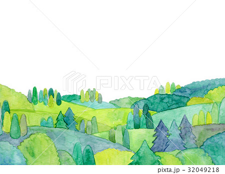 水彩イラスト 自然風景 山のイラスト素材 32049218 Pixta