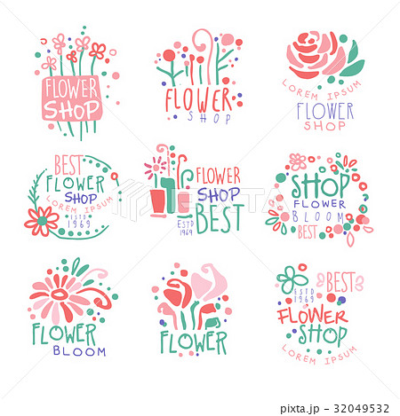 Flower Shop Set Of Logo Templates Colorful Handのイラスト素材