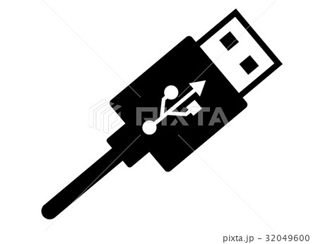 USB　ユーエスビー　パソコン　端子　コネクタ　イラスト　白黒　色　プラグプレイ　通信　IT 32049600