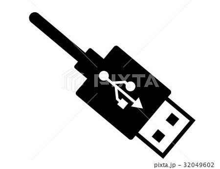 USB　ユーエスビー　パソコン　端子　コネクタ　イラスト　白黒　色　プラグプレイ　通信　IT 32049602