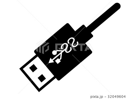 USB　ユーエスビー　パソコン　端子　コネクタ　イラスト　白黒　色　プラグプレイ　通信　IT　3. 32049604