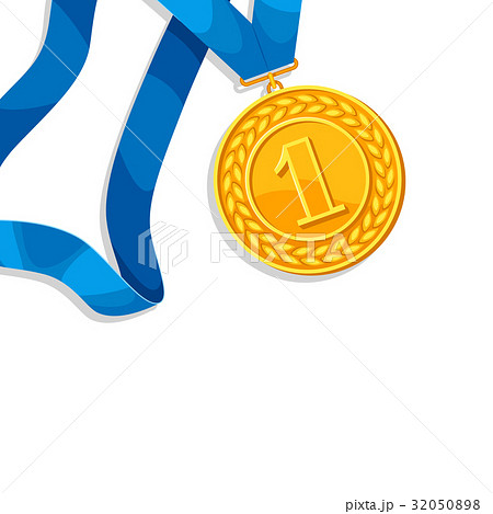 Realistic gold medal for first place. Background 32050898