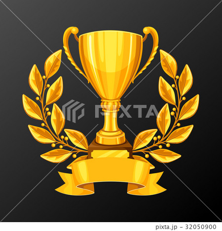 Realistic gold cup with laurel wreath 32050900
