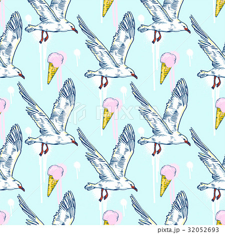 Seabirds. Set of beautiful seagulls and icecream 32052693