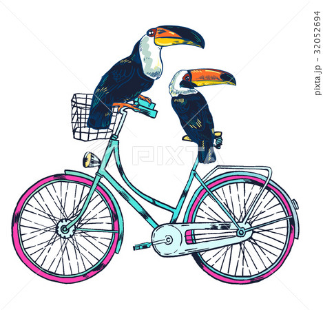 Bike. toucan, super summer. Vector illustration. Bike. toucan, super summer. Vector illustration. 32052694