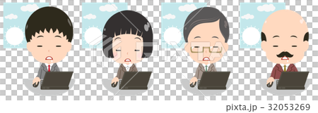 朝にパソコンを使うビジネスマンセット　うとうと 32053269