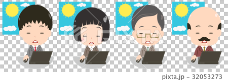 昼にパソコンを使うビジネスマンセット　うとうと 32053273