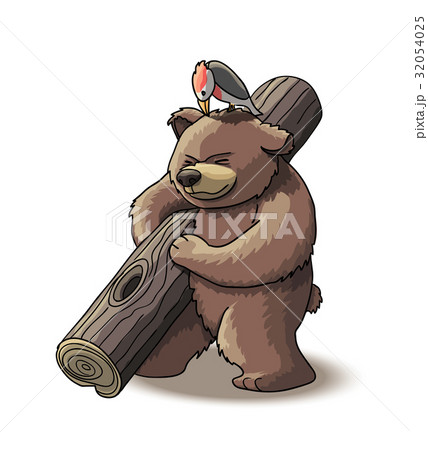 Brown bear cub carry wood 32054025