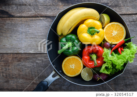 fresh vegetables and fruits for fitness dinner 32054517