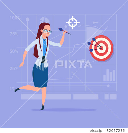 Business Woman Hold Arrow Hit Target Successful 32057236